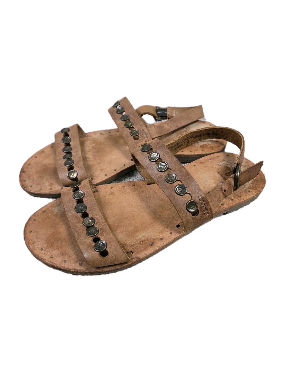 Frye Leather Ally 2 Band Hammered Stud Sling Sandals Size 8.5 Flat Shoes Boho